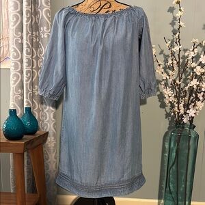 Paige Beatrice Tencel Chambray Off The Shoulder Dress